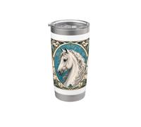 Art Nouveau Caballo Blanco Elegante Arte Equino Vaso térmico de acero inoxidable de doble pared