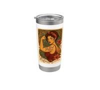Art Nouveau Chica Poder Mi Cuerpo Mi Elección Vintage Feminista Vaso térmico de acero inoxidable de doble pared