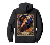 Art Nouveau Halloween Mujer Gato Negro Luna Sudadera con Capucha