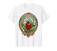 Art Nouveau Mariquita Lirio de Valle Botánico Camiseta gráfica económica, Hombre, Blanco, L