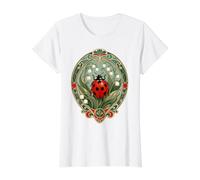 Art Nouveau Mariquita Lirio de Valle Botánico Camiseta gráfica económica, Mujer, Blanco, L
