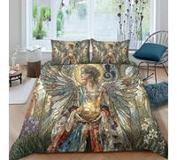 Art Nouveau Mucha Ángel Juego De Cama Impresión 3D Funda Nórdica Niños Niñas 3 Piezas Suave Ropa De Cama con Fundas De Almohada con Cremallera Microfibra Single（140x200cm）