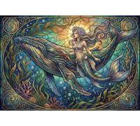 Art Nouveau Mucha Diosa Ballena Puzzle De Madera 500 Piezas Adultos Y Niños,Regalo Ideal,Deco Pared,Desafío,Rompecabezas,14 Años+,Anti-estrés,Relax,Reto,Madera,Educativo (52x38cm)