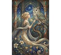 Art Nouveau Mucha Diosa Búho Puzzle De Madera 500 Piezas Adultos Y Niños,Anti-estrés,Regalo Ideal,Deco Pared,Desafío,Madera,14 Años+,Rompecabezas,Relax,Reto,Educativo (52x38cm)