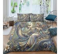 Art Nouveau Mucha Diosa Dragón Impresión 3D Funda Nórdica Juego De Cama Suave 3 Piezas con Fundas De Almohada Ropa De Cama Niños Niños con Cremallera Microfibra King（220x240cm）