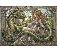 Art Nouveau Mucha Diosa Dragón Puzzle 1000 Piezas Adultos Y Niños,Deco Pared,Regalo Ideal,14 Años+,Premium,Cartón,Rompecabezas,Anti-estrés,Relax,Desafío,Reto,Educativo 38x26cm