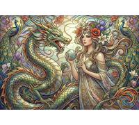 Art Nouveau Mucha Diosa Dragón Puzzle De Madera 500 Piezas Adultos Y Niños,Anti-estrés,Reto,Regalo Ideal,Deco Pared,Madera,Rompecabezas,14 Años+,Relax,Desafío,Educativo (52x38cm)
