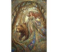 Art Nouveau Mucha Diosa Oso Pardo Puzzle De Madera 1000 Piezas Adultos Y Niños,Desafío,Regalo Ideal,Rompecabezas,Madera,Deco Pared,14 Años+,Anti-estrés,Relax,Reto,Educativo (75x50cm)