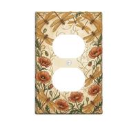 Art Nouveau - Placa dúplex con diseño de libélula y amapola | Estilo Art Nouveau, flores de amapola, ilustración botánica, fondo crema vintage, decoración de pared con temática natural