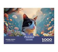 Art Nouveau-Style Illustration of An Elegant Cat 1000 Piezas Cartulina Premium Rompecabezas DIY Kitten Antiestrés Juego Familiar Rompecabezas para Adultos Y Niños 52x38cm/1000pcs