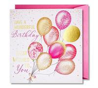 Art Nuvo Tarjeta de cumpleaños para mujer - Feliz tarjeta de cumpleaños con sobre lleno de brillo y luz brillante que se refleja en el número brillante y las impresiones coloridas