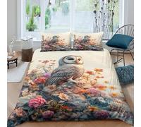 Art Owl Funda Edredon Microfibra 3 Piezas Compuesto Impresión 3D Cierre de Arte Owl Funda de Edredón Funda de Almohada a Juego Antibacteriana Transpirable for Adultos King（220x240cm）