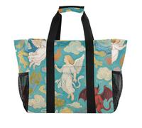 Art Painting Blue Angel Demon - Bolsa grande plegable con compartimentos, lona para playa, Pintura artística ángel demonio azul, 1 size, Moda