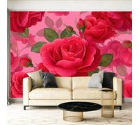 Art Papel Tapiz Fotográfico Acuarela Floral Elegante Rosas Papel Pintado 200 x 140 cm, Art Mural De Pared Papel Pintado Rojo Mural para Sala Estar Dormitorio Infantil Decoración