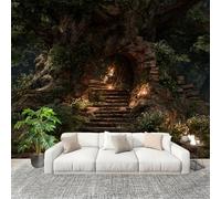 Art Papel Tapiz Fotográfico Agujero de áRbol Gigante de FantasíA 300x210 cm Decoración de Pared Tipo Póster Sala Cuarto Mural Pared Verde Decoración De Interiores Fondo De Pantalla
