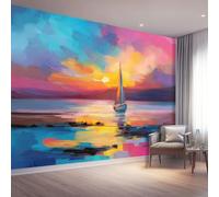 Art Papel Tapiz Fotográfico Astratto Tramonto Barca A Vela Papel Pintado 400 x 280 cm, Art Mural De Pared Papel Pintado Vistoso Mural para Sala Estar Dormitorio Infantil Decoración