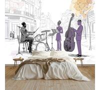 Art Papel Tapiz Fotográfico Banda De Jazz De Arte Lineal Papel Pintado no Tejido 350x256 cm Lana Decoración de Pared Sala Cuarto Póster Mural para Sala de estar Dormitorio Decoración, Blanco