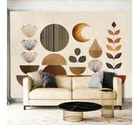 Art Papel Tapiz Fotográfico Bohemio Mediados Del Siglo Xx Hojas Papel Pintado 350 x 256 cm, Art Mural De Pared Papel Pintado Marrón Claro Mural para Sala Estar Dormitorio Infantil Decoración