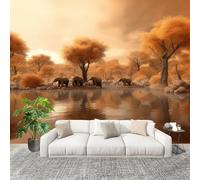 Art Papel Tapiz Fotográfico Bosque Elefante Naturaleza 400x280 cm Decoración de Pared Tipo Póster Sala Cuarto Mural Pared Amarillo Decoración De Interiores Fondo De Pantalla