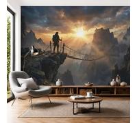 Art Papel Tapiz Fotográfico Cañón Puente Colgante Reino Secreto En El Acantilado Papel Pintado 300 x 210cm, Art Mural Naranja Marrón Carbón Mural para Sala Estar Dormitorio Cocina Infantil Decoración