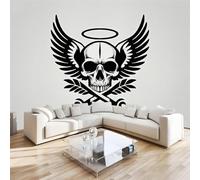 Art Papel Tapiz Fotográfico Cráneo Alas Papel Pintado no Tejido 300x230 cm Pared Sala Cuarto Póster Pintado Vintage Mural para Sala de estar Dormitorio Infantil Decoración