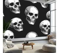 Art Papel Tapiz Fotográfico Cráneo Gótico Papel Pintado no Tejido 350x256 cm Lana Decoración de Pared Sala Cuarto Póster Mural para Sala de estar Dormitorio Decoración, Gris Oscuro