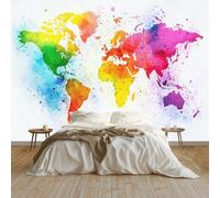 Art Papel Tapiz Fotográfico Dibujo Del Mapa Del Mundo Papel Pintado no Tejido 400x280 cm Lana Decoración de Pared Sala Cuarto Póster Mural para Sala de estar Dormitorio Decoración, Blanco