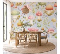 Art Papel Tapiz Fotográfico Dibujos Animados Seta Lindo Floral Papel Pintado 250 x 175cm, Art Mural De Pared Papel Pintado Rosa Verde Menta Mural para Sala Estar Dormitorio Cocina Infantil Decoración