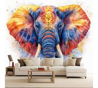 Art Papel Tapiz Fotográfico Elefante Mariposa Papel Pintado no Tejido 400x280 cm Mandala Pintado Decoración de Pared Sala Cuarto Póster Mural para Sala de estar Dormitorio Decoración, Animal