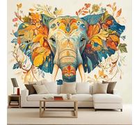 Art Papel Tapiz Fotográfico Elefante Mariposa Papel Pintado no Tejido 400x280 cm Mandala Pintado Decoración de Pared Sala Cuarto Póster Mural para Sala de estar Dormitorio Decoración, Animal