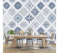 Art Papel Tapiz Fotográfico Elegante Refinado Damasco Papel Pintado 400 x 280 cm, Art Mural De Pared Papel Pintado Azul Plateado Mural para Sala Estar Dormitorio Infantil Decoración