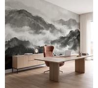 Art Papel Tapiz Fotográfico Estilo Paisaje Chino Montañas Mar De Nubes Papel Pintado 450 x 315cm, Art Mural Negro Gris Mural para Sala Estar Dormitorio Cocina Infantil Decoración