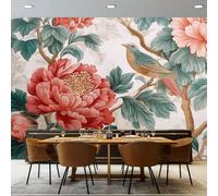 Art Papel Tapiz Fotográfico Estilo Tradicional Elegante Peonía Pájaro Papel Pintado 350 x 256 cm, Art Mural De Pared Papel Pintado Vistoso Mural para Sala Estar Dormitorio Infantil Decoración