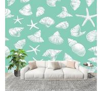 Art Papel Tapiz Fotográfico Estrella de Mar de Concha Simple 300x210 cm Decoración de Pared Tipo Póster Sala Cuarto Mural Pared Verde Claro Decoración De Interiores Fondo De Pantalla