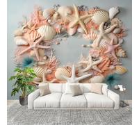 Art Papel Tapiz Fotográfico Estrellas de Mar Conchas Marinas Corales 300x210 cm Decoración de Pared Tipo Póster Sala Cuarto Mural Pared Rosa Decoración De Interiores Fondo De Pantalla