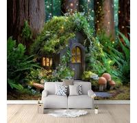 Art Papel Tapiz Fotográfico Fantasía Casa De Hadas Flores Bosque Papel Pintado 350 x 256 cm, Art Mural De Pared Papel Pintado Colorful Mural para Sala Estar Dormitorio Infantil Decoración