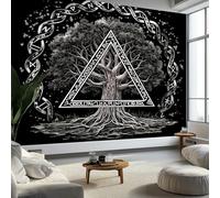 Art Papel Tapiz Fotográfico Fantasía Símbolos Vikingos De Plata Papel Pintado no Tejido 350x256 cm Lana Decoración de Pared Sala Cuarto Póster Mural para Sala de estar Dormitorio Decoración, Negro