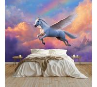 Art Papel Tapiz Fotográfico Fantasía Unicornios Nubes Papel Pintado no Tejido 250x175 cm Lana Decoración de Pared Sala Cuarto Póster Mural para Sala de estar Dormitorio Decoración, Vistoso