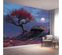 Art Papel Tapiz Fotográfico Fantasy Chiaro Di Luna Albero Papel Pintado 350 x 256 cm, Art Mural De Pared Papel Pintado Azul Oscuro Mural para Sala Estar Dormitorio Infantil Decoración