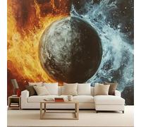 Art Papel Tapiz Fotográfico Galaxia Papel Pintado no Tejido 400x280 cm Hielo Fuego Planeta Decoración de Pared Sala Cuarto Póster Mural para Sala de estar Dormitorio Decoración, Estilo Ciencia Ficción