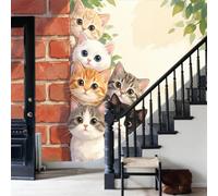 Art Papel Tapiz Fotográfico Gato Muro De Ladrillos Acuarela Ilustración Papel Pintado 300 x 210cm, Art Mural Naranja Rojo Verde Mural para Sala Estar Dormitorio Infantil Decoración