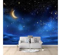 Art Papel Tapiz Fotográfico Hermoso Estrellas Luna Papel Pintado 150 x 105 cm, Art Mural De Pared Papel Pintado Azul Oscuro Mural para Sala Estar Dormitorio Infantil Decoración
