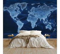 Art Papel Tapiz Fotográfico Icono Del Mapa Del Mundo Papel Pintado no Tejido 200x140 cm Lana Decoración de Pared Sala Cuarto Póster Mural para Sala de estar Dormitorio Decoración, Azul