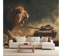 Art Papel Tapiz Fotográfico león Papel Pintado no Tejido 400x280 cm León Tanque Decoración de Pared Sala Cuarto Póster Mural para Sala de estar Dormitorio Decoración, Animal