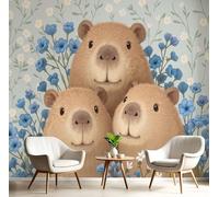 Art Papel Tapiz Fotográfico Lindo Capibara Papel Pintado Estilo Floral Campestre Seda 250X175Cm Pared Sala Cuarto Póster Azul Marino Mural Para Sala Estar Dormitorio Infantil Decoración