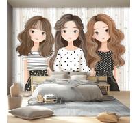 Art Papel Tapiz Fotográfico Lindo Caricatura Personaje Niña Papel Pintado 350 x 256 cm, Art Mural De Pared Papel Pintado Blanquecino Mural para Sala Estar Dormitorio Infantil Decoración