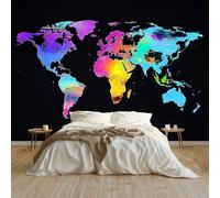 Art Papel Tapiz Fotográfico Mapa Del Mundo En Color Papel Pintado no Tejido 350x256 cm Lana Decoración de Pared Sala Cuarto Póster Mural para Sala de estar Dormitorio Decoración, Negro