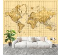 Art Papel Tapiz Fotográfico Mapa Del Mundo Retro 400x280 cm Decoración de Pared Tipo Póster Sala Cuarto Mural Pared Amarillo Decoración De Interiores Fondo De Pantalla