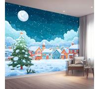 Art Papel Tapiz Fotográfico Natale Cartone Animato Pupazzo Di Neve Papel Pintado 200 x 140 cm, Art Mural De Pared Papel Pintado Azul Mural para Sala Estar Dormitorio Infantil Decoración
