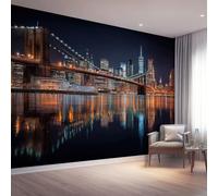 Art Papel Tapiz Fotográfico Paesaggio Urbano Vista Notturna Di New York Papel Pintado 300 x 210 cm, Art Mural De Pared Papel Pintado Negro Mural para Sala Estar Dormitorio Infantil Decoración